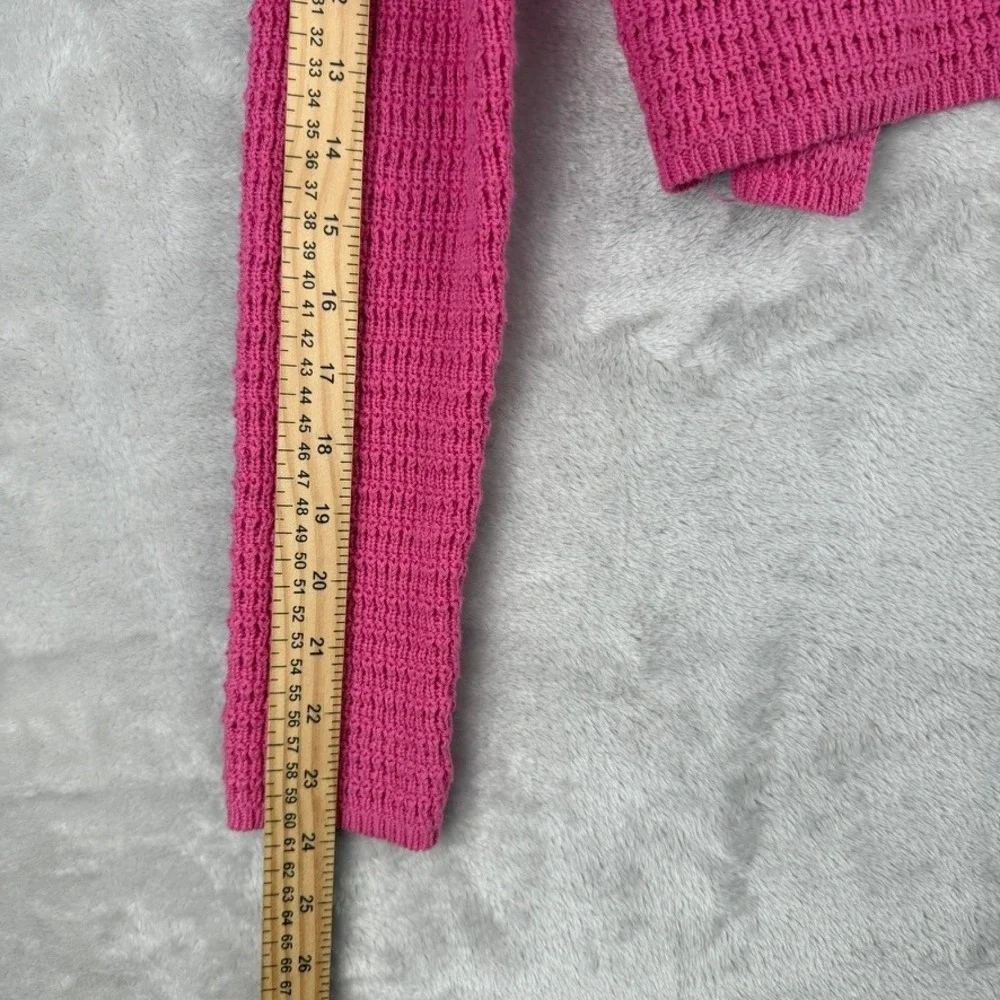 Wimsigoth Pink Crochet Square Neck Long Sleeve Sweater Top Women's Small‎